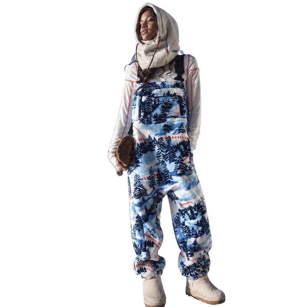 NWT FP Movement Hit The Slopes Printed Salopette Alpine Combo Ski Fleece Sz L